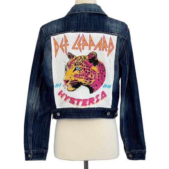 DEF LEPPARD Hysteria 1980s Punk Rock Band Upcycled Denim Jean Jacket Size M/L - Picture 7 of 15